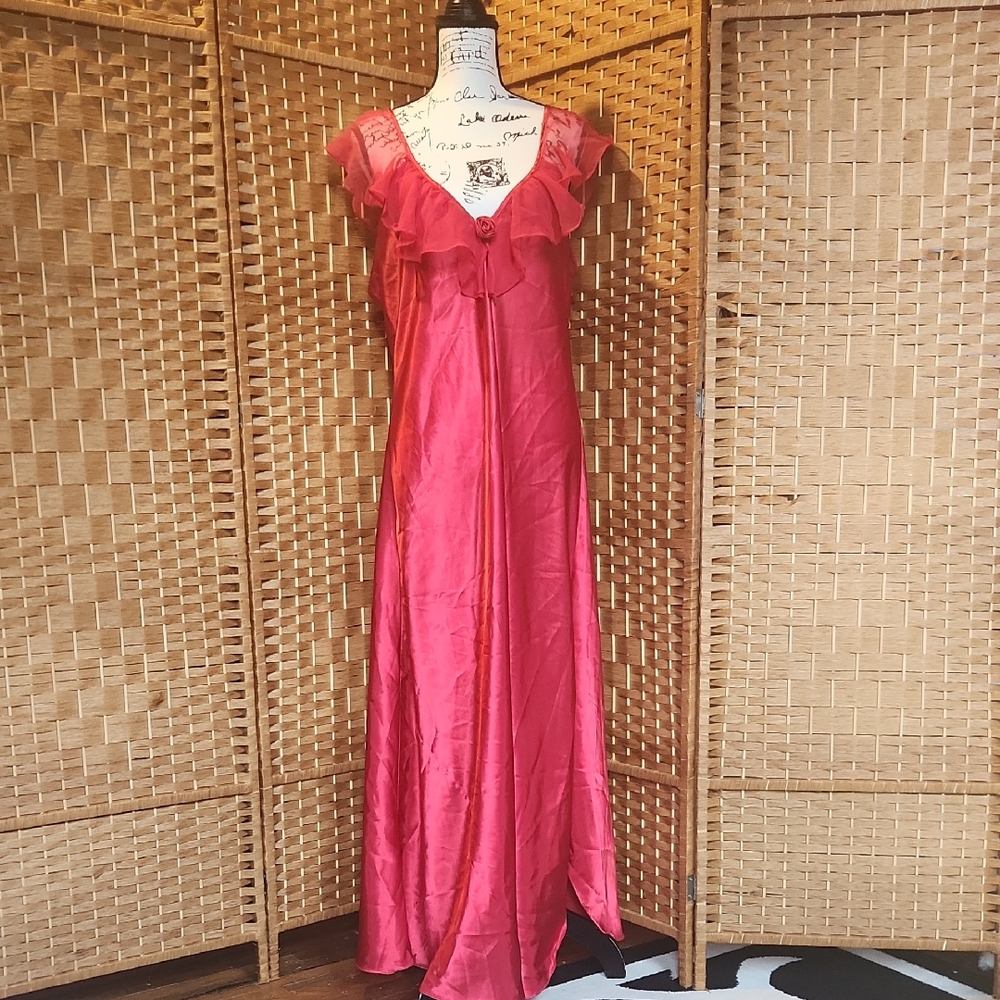 Satin Elegant Sexy Classy Marilynn Red Hot Long Maxi Deep Vneck Nightgown W Slit